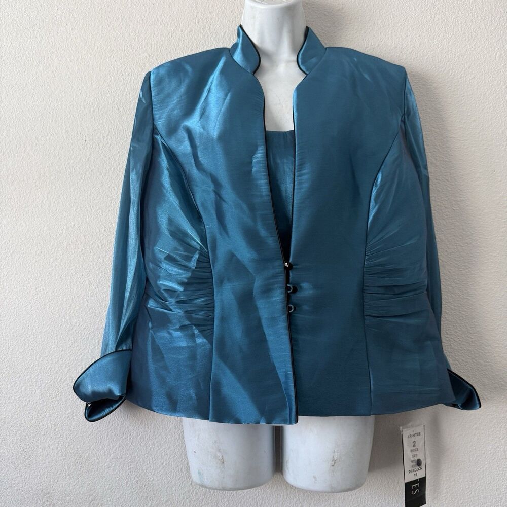 NWT J.R. Nites 2pc Evening Suit 16 Peacock Iridescent Teal Jacket & Tank Top Set